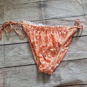 ZAFUL Orange White Floral Lettuce Trim Bikini Bottom L